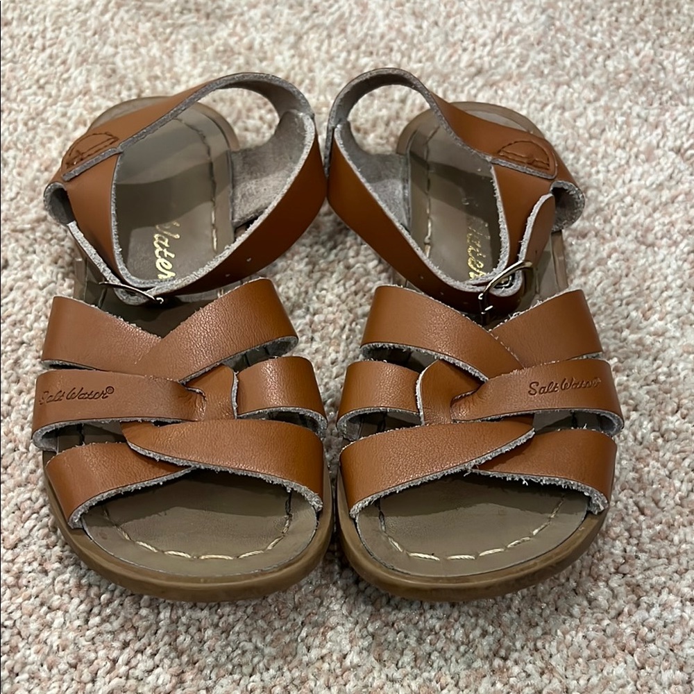 Kids Salt Water Leather Brown Sandals